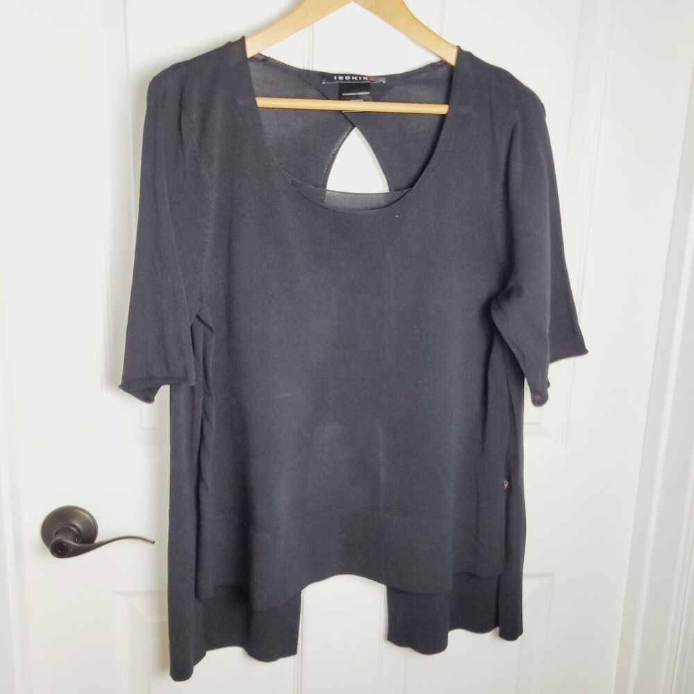 Ischiko Oska Sweater US 8 Black Open Back Tie Lagenlook Asymmetrical Slinky